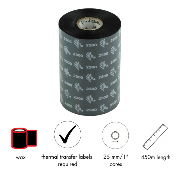 Zebra ZipShip 2300, thermal transfer ribbon, wax, 89mm [02300BK08945]
