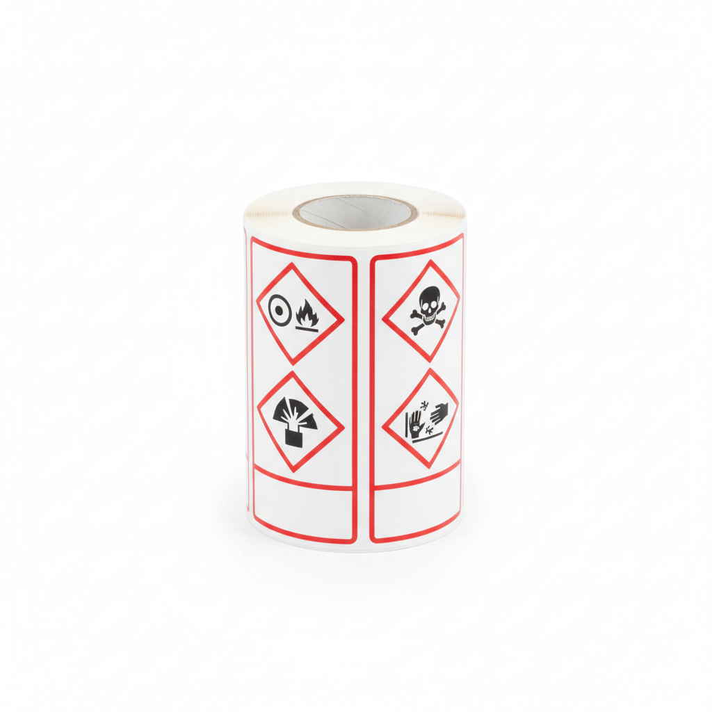 [T04060M-4I] Pre-printed GHS hazard labels with 4 red diamonds (100 mm x 150 mm, 235 labels per roll)