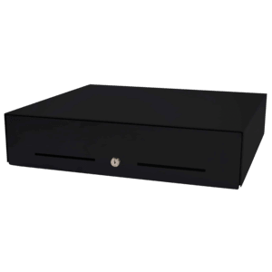 APG E3000 Series, Cash Drawer, 400x134x391mm, EUR, 4 note / 8 coin / 1 receipt compartments, cylinder lock, 3-pos., RJ12, black